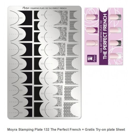 Moyra Stamping Plate 132 The Perfect French + Gratis Try-on plate Sheet