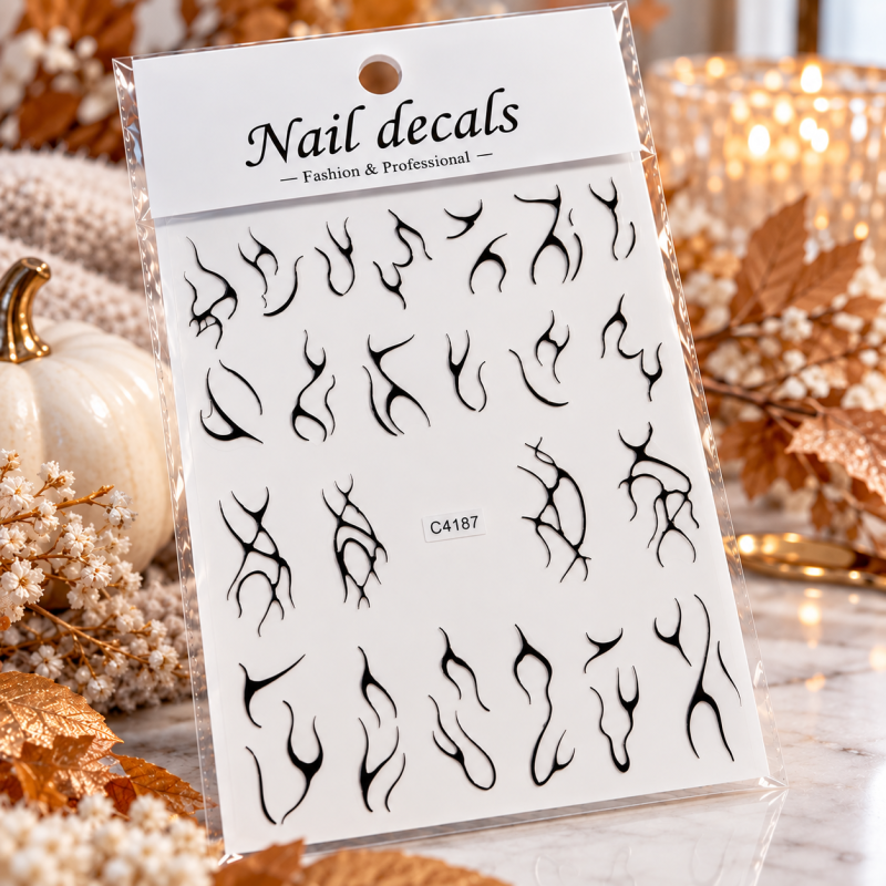 Easy Nail Art Sticker NAIL DECALS 004 BLACK